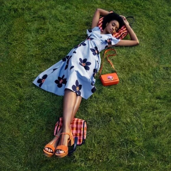 Kate Spade Grand Flora Poplin Midi Dress NWT Blue Heron Size 0 - Picture 2 of 11